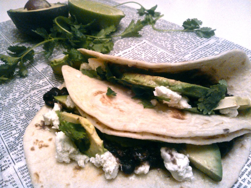 Black Bean, Avocado + Goat Cheese Tacos with a Hint of Honey-Lime