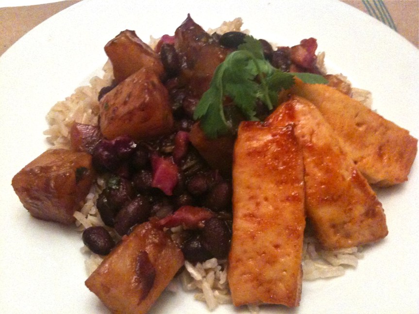 Barbecued Tofu with Black Beans, Pineapple and Basmati Rice