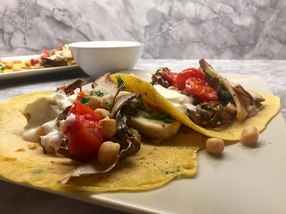 Farinata With Blistered Tomatoes, Roasted Baby Artichokes, Mushrooms and&nbsp;Aioli