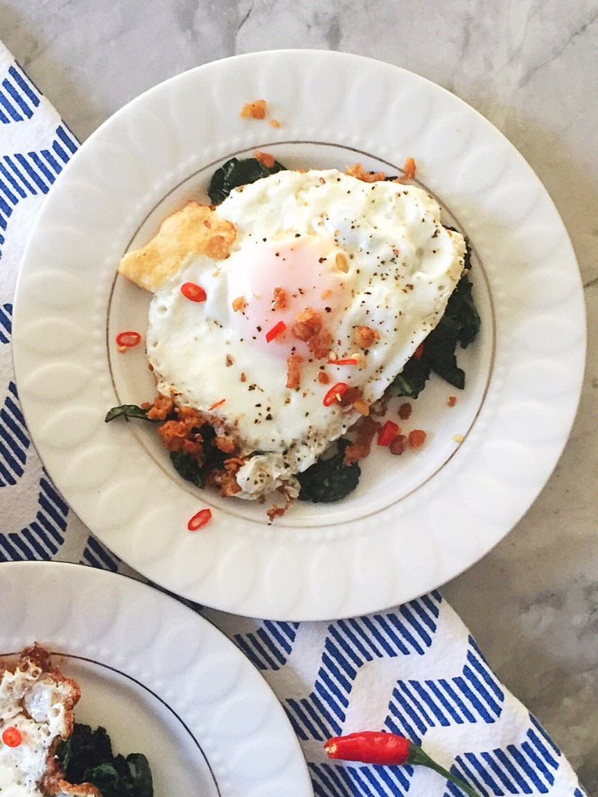 Eggs and Kale Fried in Chicken Fat