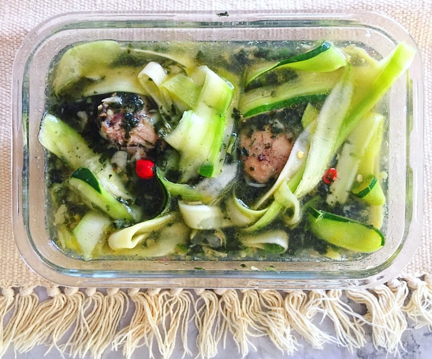 Mulukhiyya with Zucchini Noodles and Rabbit