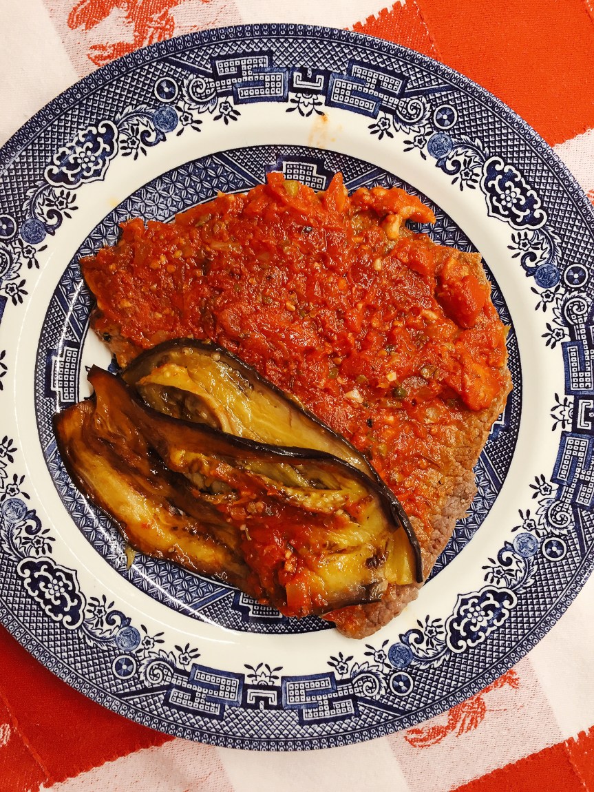 CARNE ALLA PIZZAIOLA WITH MELANZANA FRITTA